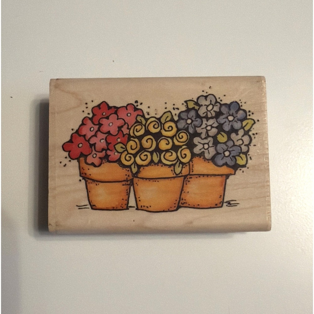 Whipper Snapper Flower Pot Trio Rubber Stamp Cottagecore Floral Scrapbooking